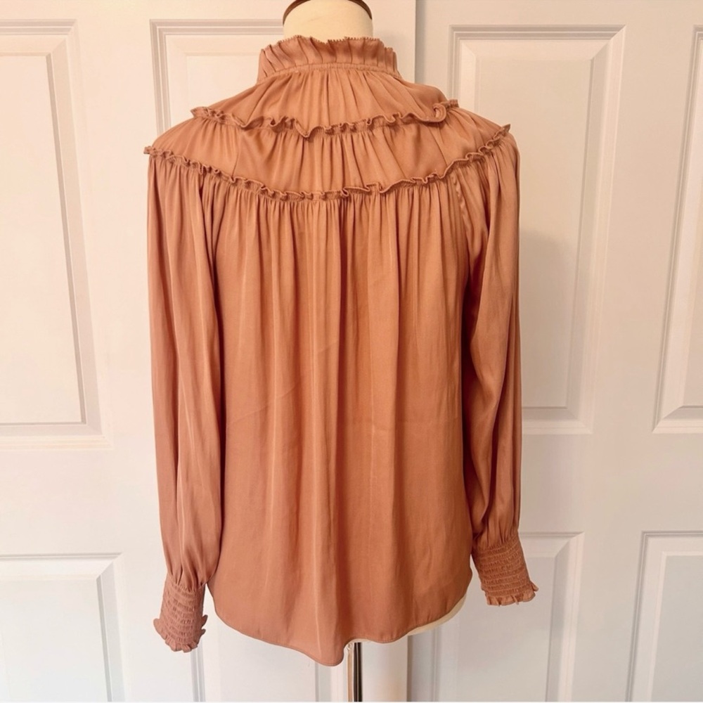 Chelsea & Theodore Apricot Ruffle Silky Blouse - Picture 3 of 4
